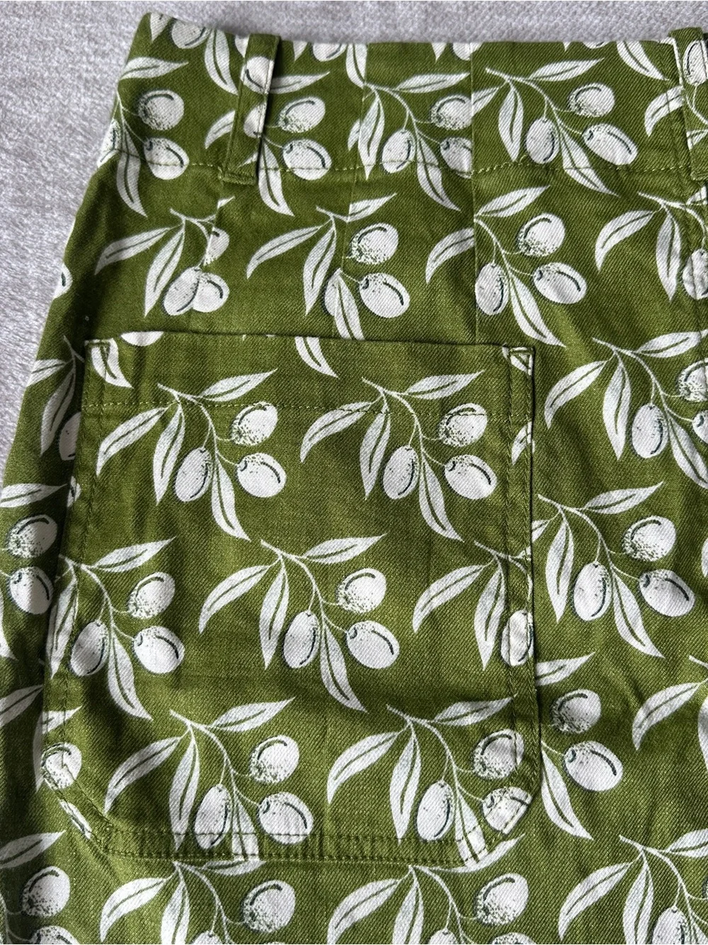 Anthropologie Olive Green Mini Skirt with White Botanical Print - Picture 7 of 11